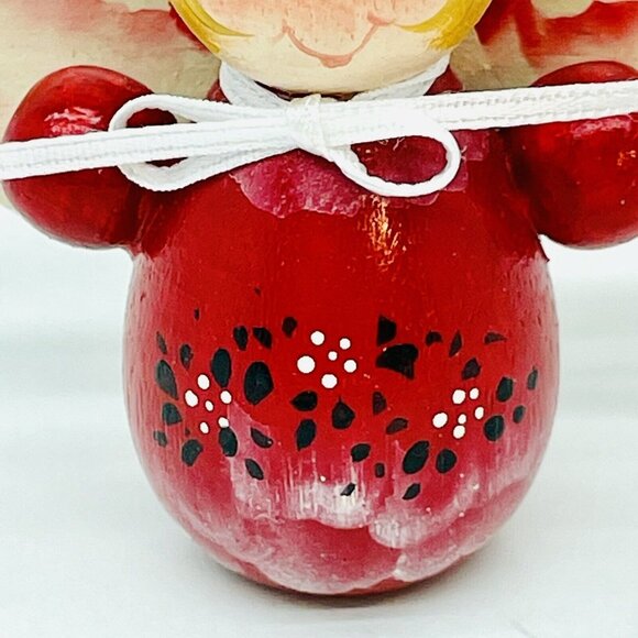 Vintage Christmas Ornament Red Wooden Star Angel Signed Dated 1986 Germany - Picture 3 of 12